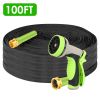 100FT Non-Expandable Garden Hose Kink-Free Lightweight Water Hose Lay Flat Garden Hose with 10 Patterns Hose Nozzle Storage Bag Hanging Hook for Outdo