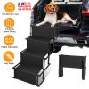 Foldable Dog Ramp 4 Step Collaspible Non Slip Stairs for Car Trucks SUV 176LBS Load Oxford Fabric Steel Ladders with Straps Tether Clip