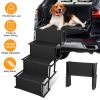 Foldable Dog Ramp 4 Step Collaspible Non Slip Stairs for Car Trucks SUV 176LBS Load Oxford Fabric Steel Ladders with Straps Tether Clip