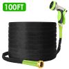 100FT Non-Expandable Garden Hose Kink-Free Lightweight Water Hose Lay Flat Garden Hose with 10 Patterns Hose Nozzle Storage Bag Hanging Hook for Outdo