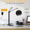 Double Head Desk Lamp with Wireless Charging USB Charging Port 5 Color 5 Brightness Eye-Caring Flexible Reading Lamp Foldable Time Setting Table Worki