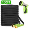 100FT Non-Expandable Garden Hose Kink-Free Lightweight Water Hose Lay Flat Garden Hose with 10 Patterns Hose Nozzle Storage Bag Hanging Hook for Outdo