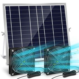 Solar Powered Fan Kit For Intake or Exhaust Air 20W Solar Panel IPX7 Waterproof Dual 4.72IN Fans With 9.5FT Cord Ventilation and Cooling for Chicken C