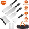 7Pcs Griddle Accessories Kit Stainless Steel BBQ Grilling Utensil Tools Outdoor Barbecue Griddle Spatulas Set for Backyard Party Tailgating Camping