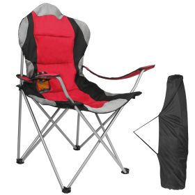 Foldable Camping Chair Heavy Duty Steel Lawn Chair Padded Seat Arm Back Beach Chair 330LBS Max Load with Cup Holder Carry Bag (Option: Red)