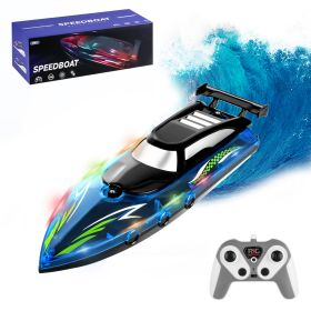 RC Boat With Colorful LED Light 10KM/H 40Mins 2.4Ghz Remote Control Racing Boat Toys With 2 Batteries Low Battery Alarm Overreach Warning For Pools La (Option: Blue)