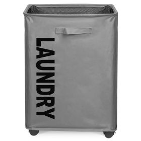 82L/21.6Gal Large Rolling Laundry Hamper Collapsible Tall Laundry Basket with Wheels Waterproof Dirty Clothes Cart with Handle Foldable Clothes Organi (Option: DarkGrey)