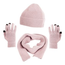 Winter Knitted Hat Scarf Gloves 3Pcs Winter Warm Beanie and Touch Screen Gloves Long Neck Scarf Set Knit Beanie Skull Cap Neck Warmer Anti-Slip Mitten (Option: Pink)