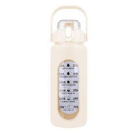 64Oz Glass Water Bottle Sports Water Bottle Motivational Water Bottle Water Intake Tracker Bottle with Straw Time Marker Silicone Sleeve Handle for Gy (Option: 64OZ_White)