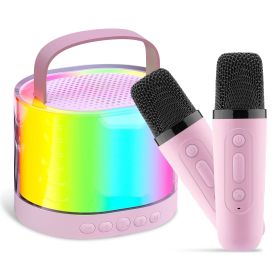 Mini Karaoke Machine With 2 Wireless Microphones Portable Karaoke Set for Kids Adults with RGB Lights Magic Sounds Echo Effect Gift for Boys Girls (Option: Pink)