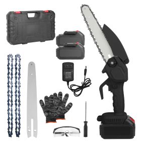 Electric Mini Chainsaw Portable Handheld Cordless Small Chain Saw Battery Powered with 2Pcs 1200mAh Rechargeable Batteries 8in Chains Gloves Goggles f (Option: Black)