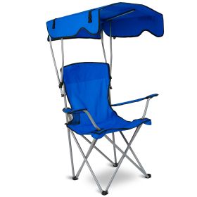 Foldable Beach Canopy Chair Sun Protection Camping Lawn Canopy Chair 330LBS Load Folding Seat w/ Cup Holder For Beach Poolside Travel Picnic (Option: Blue)