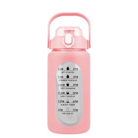 34Oz Glass Water Bottle Sports Water Bottle Motivational Water Bottle Water Intake Tracker Bottle with Straw Time Marker Silicone Sleeve Handle for Gy (Option: 32OZ_Pink)