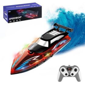 RC Boat With Colorful LED Light 10KM/H 40Mins 2.4Ghz Remote Control Racing Boat Toys With 2 Batteries Low Battery Alarm Overreach Warning For Pools La (Option: Red)