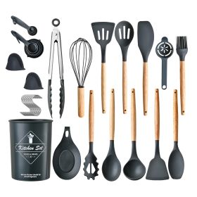 35Pcs Kitchen Cooking Utensils Set Spatula Set Baking Utensil Set Kitchen Accessories Necessities with Holder Egg Whisk Separator Tong Turner Spoons C (Option: Black)