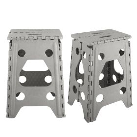 2 Pack 17.91In High Step Stool Folding Stepping Stool Lightweight Plastic Step Stool with Handle Non-slip for Kitchen Bathroom (Option: Grey)