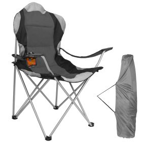 Foldable Camping Chair Heavy Duty Steel Lawn Chair Padded Seat Arm Back Beach Chair 330LBS Max Load with Cup Holder Carry Bag (Option: Grey)