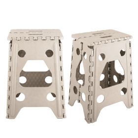 2 Pack 17.91In High Step Stool Folding Stepping Stool Lightweight Plastic Step Stool with Handle Non-slip for Kitchen Bathroom (Option: Beige)