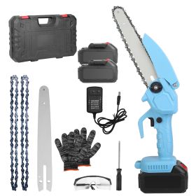 Electric Mini Chainsaw Portable Handheld Cordless Small Chain Saw Battery Powered with 2Pcs 1200mAh Rechargeable Batteries 8in Chains Gloves Goggles f (Option: Blue)