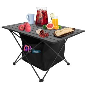 Foldable Camping Table With Storage Basket Rustproof Portable Aluminum Alloy Roll-Up Camping Table With Carrying Bag For Camping Hiking BBQ Picnic Fis (Option: L)